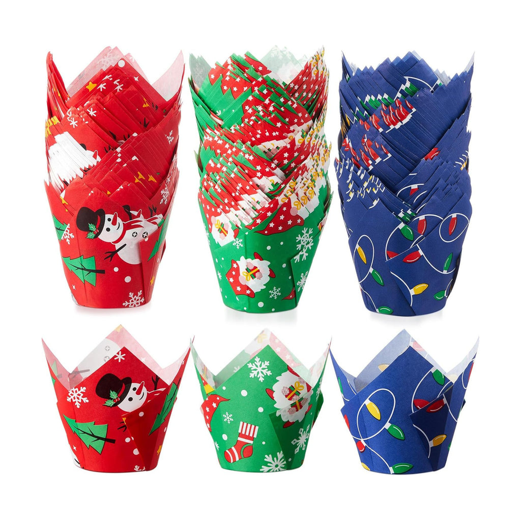 Motiskyy 300 Pcs Jumbo Tulip Muffin Liners, Christmas Color