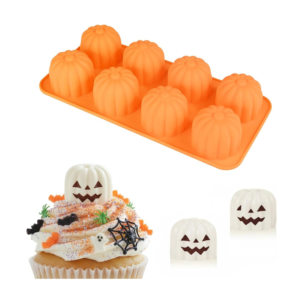 Halloween Pumpkin Silicone Mold for Chocolate,8 Cavities Chocolate Molds,Funny 3D Halloween Chocolate Candy Molds for Soap Pudding Jelly Cakes Making