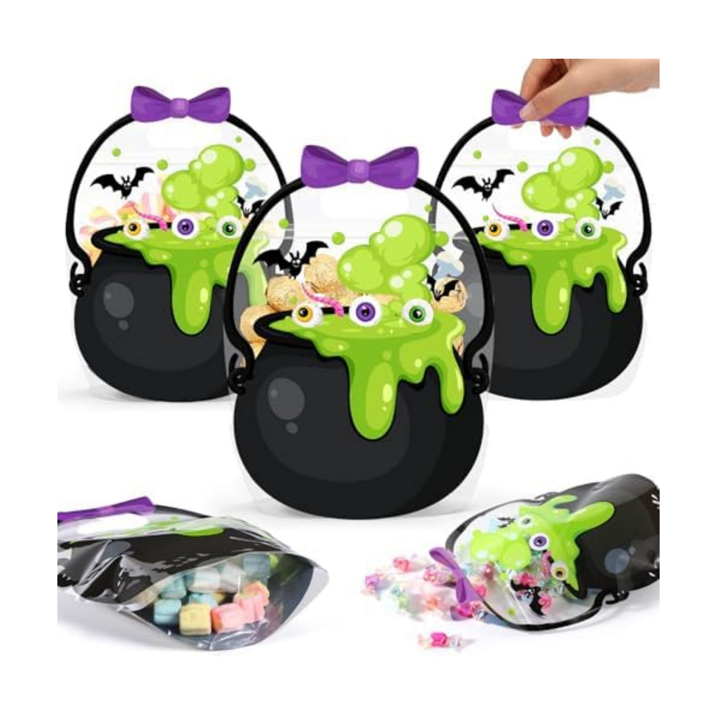 Fuutreo 25 Pcs Halloween Treat Bags with Handles, Cauldron Plastic