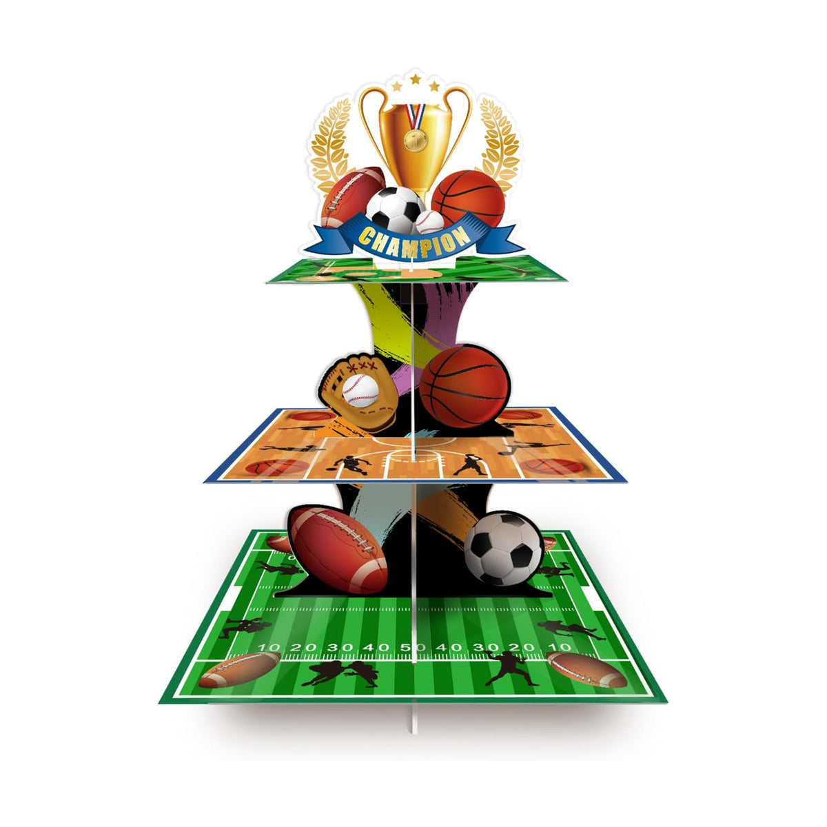 3 Tier Sports Cupcake Stand for Birthday Party Decorations