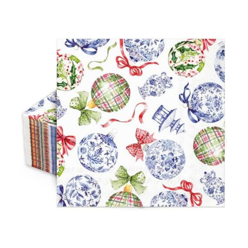 FYSUIMU Christmas Balls Paper Napkins Luncheon Napkin Chinoiserie Xmas Ball Disposable Dessert Dinner Hand Napkin for Holiday Party Decorations Supplies, 50 Pcs