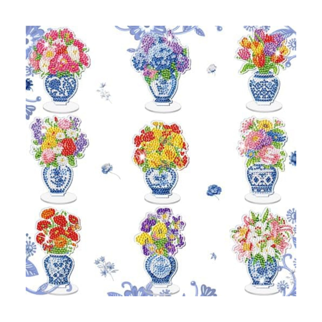 Kosiz 9 Pcs Christmas Chinoiserie Flower Diamond Painting Tabletop Decor