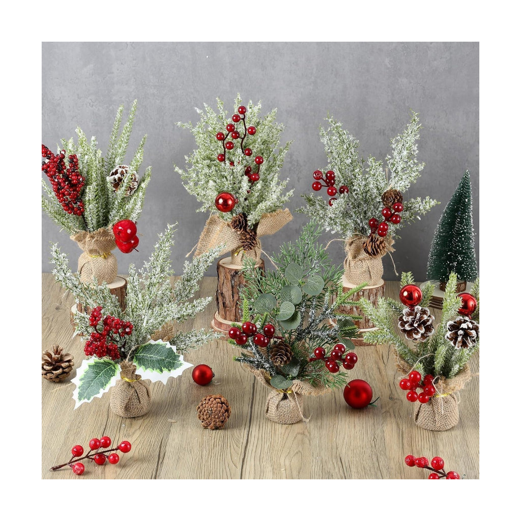 YLOLUL 6 Pcs Mini Christmas Tree Table Decorations Artificial Small Christmas Trees for Farmhouse Christmas Centerpiece Table Decoration for Kitchen Table Decor (6, Classics, Mini)