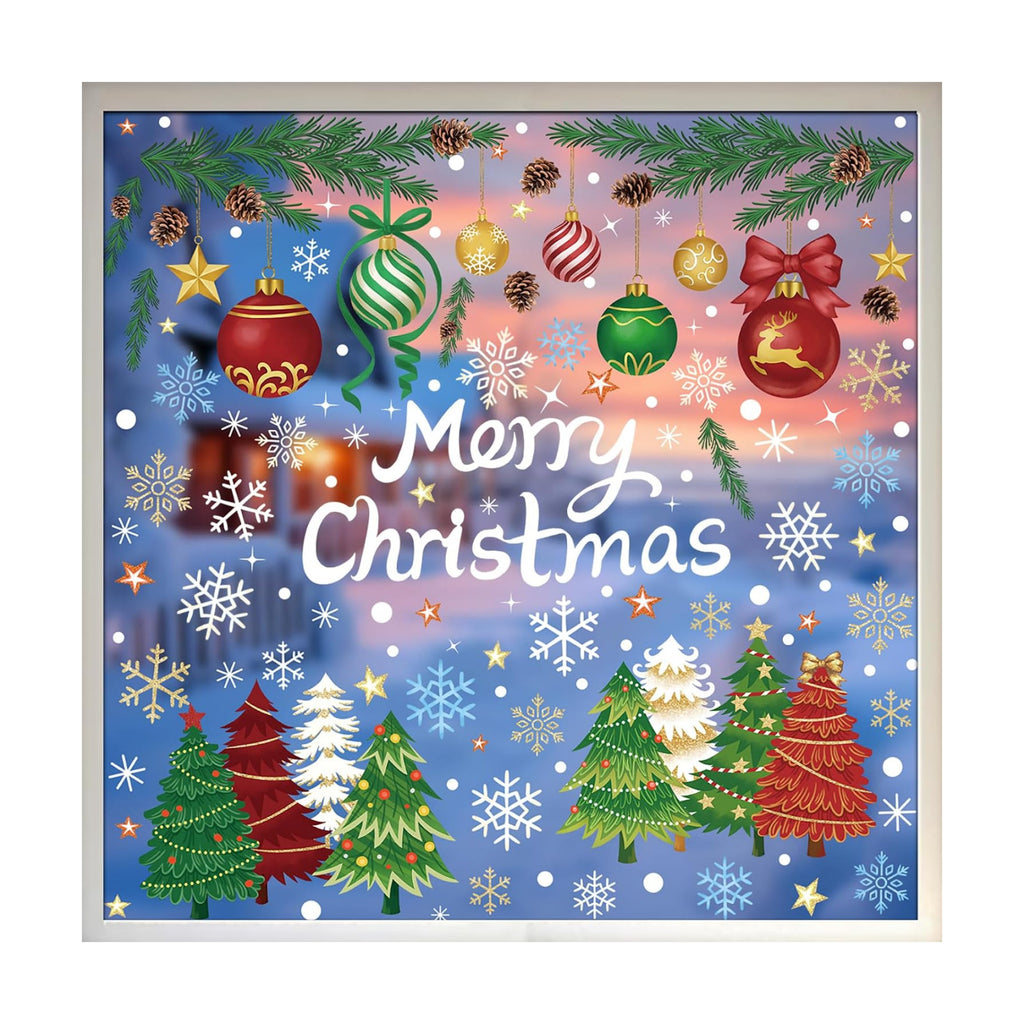 Merry Christmas Window Clings - 5 Sheets 173 Pcs Winter Holiday Window Stickers Christmas Tree Pine Branches Snowflake Decal for Glass Windows for Xmas Classroom Home Office Shop Display