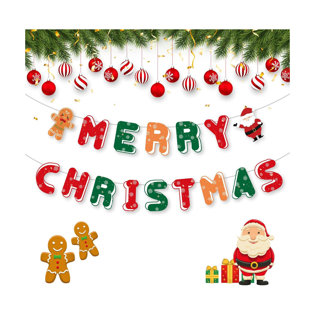 Merry Christmas Decorations Banners - Paper Christmas Banner, Santa Claus Reindeer Sign Garland Backdrop for Winter Xmas Indoor Outdoor Home Office Fireplace Wall Party Decor Supplies Favors Props