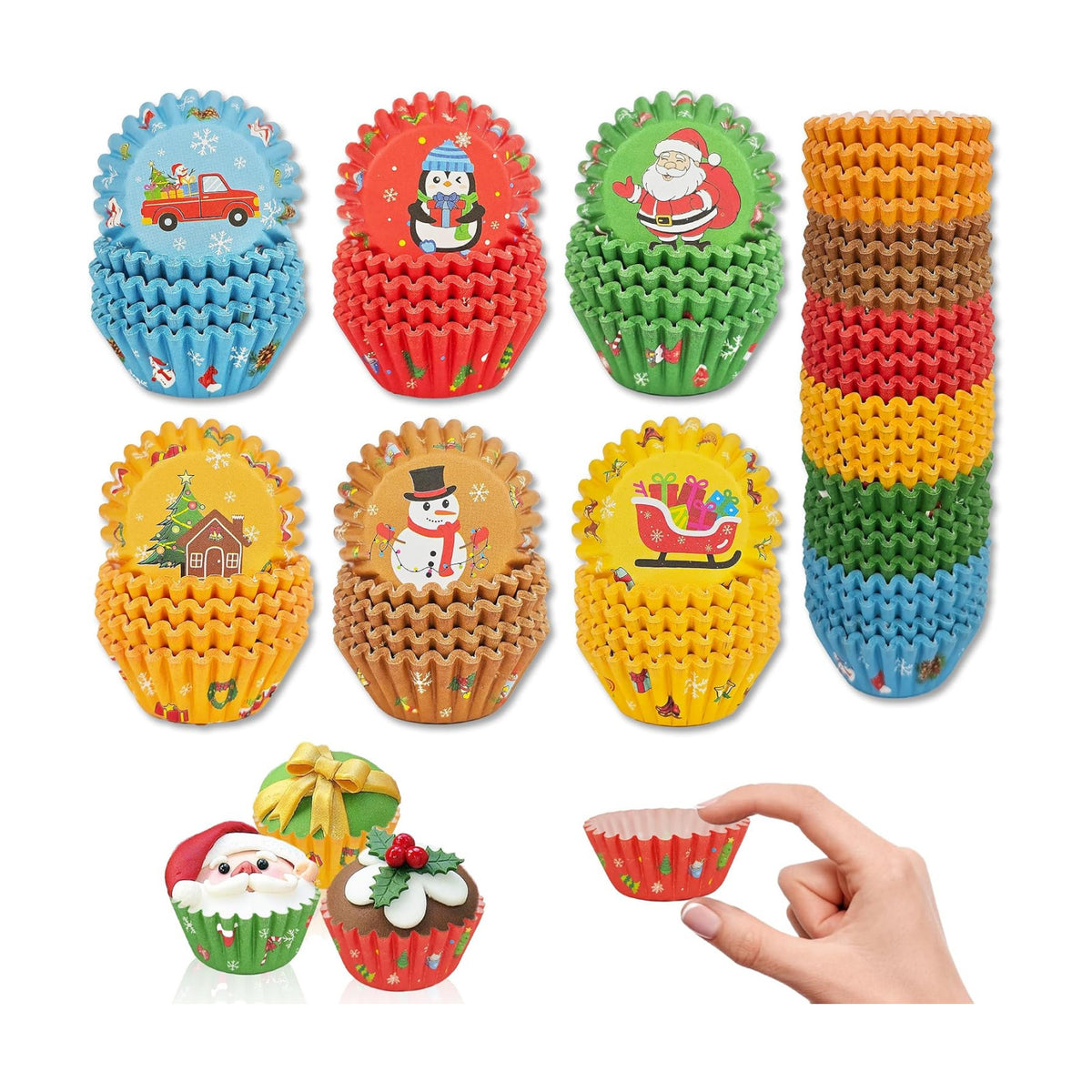 Christmas Mini Cupcake Liners - 600 Count Small Xmas Muffin Cup Cake Paper Liner for Baking, Merry Christmas Eve Candy Wrappers, Cookies Chocolate Tiny Wrap Mold for Bakeware Party Supplies