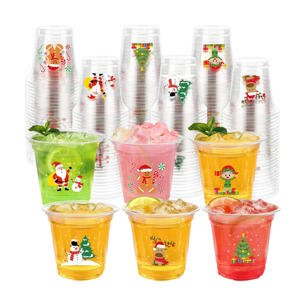 peony man 60Pcs Christmas Disposable Plastic Cups 12oz Merry Christmas Clear Cup Santa Claus Snowman Drinking Cups for Cold Beverage Coffee Xmas Winter Holiday Party Cup Supplies
