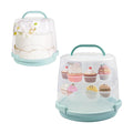 Cake Carrier Round Cake Stand Plus Height Cake Container with Cupcakes Pad, Handle, Lid Reusable Package Box for Transporting Desserts,Pie,Toast,Fruit (10" Blue)