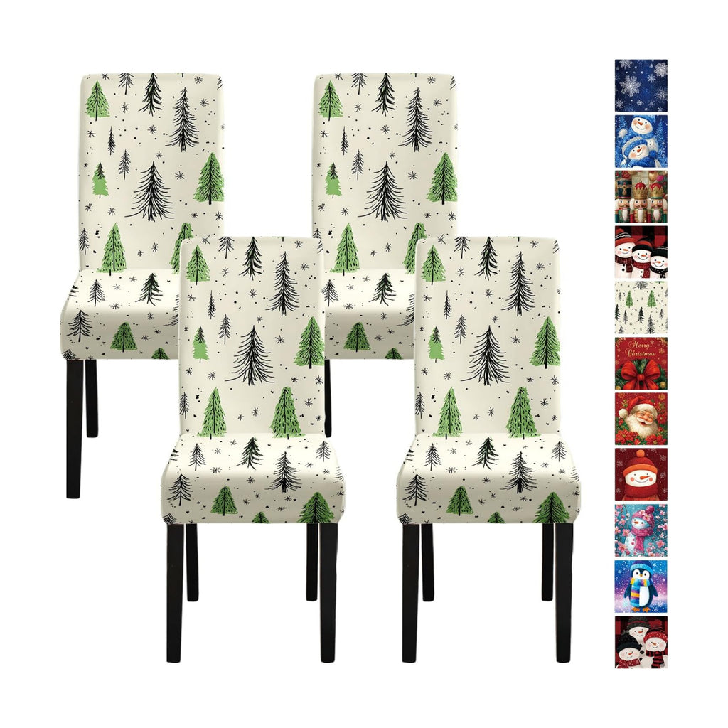 Christmas Tree Chair Covers Set of 4, Stretchable Dining Chair Slipcovers with Snowflakes for Holiday Décor