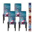 Snowman Chair Covers Set of 4, Stretchable Dining Chair Slipcovers with Pink Cherry Blossoms for Christmas Holiday Décor