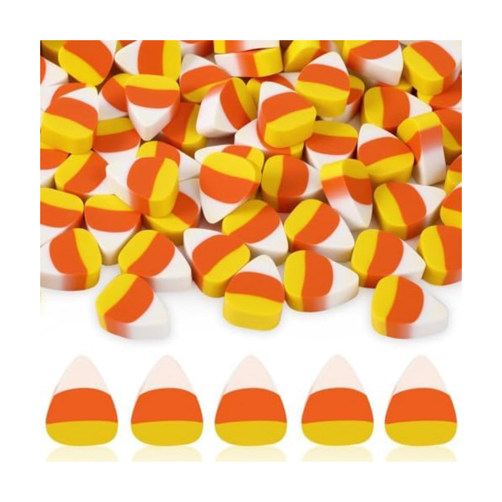 JUNEBRUSHS 150 Pcs Halloween Mini Erasers, Fake Candy Corn Erasers Bulk