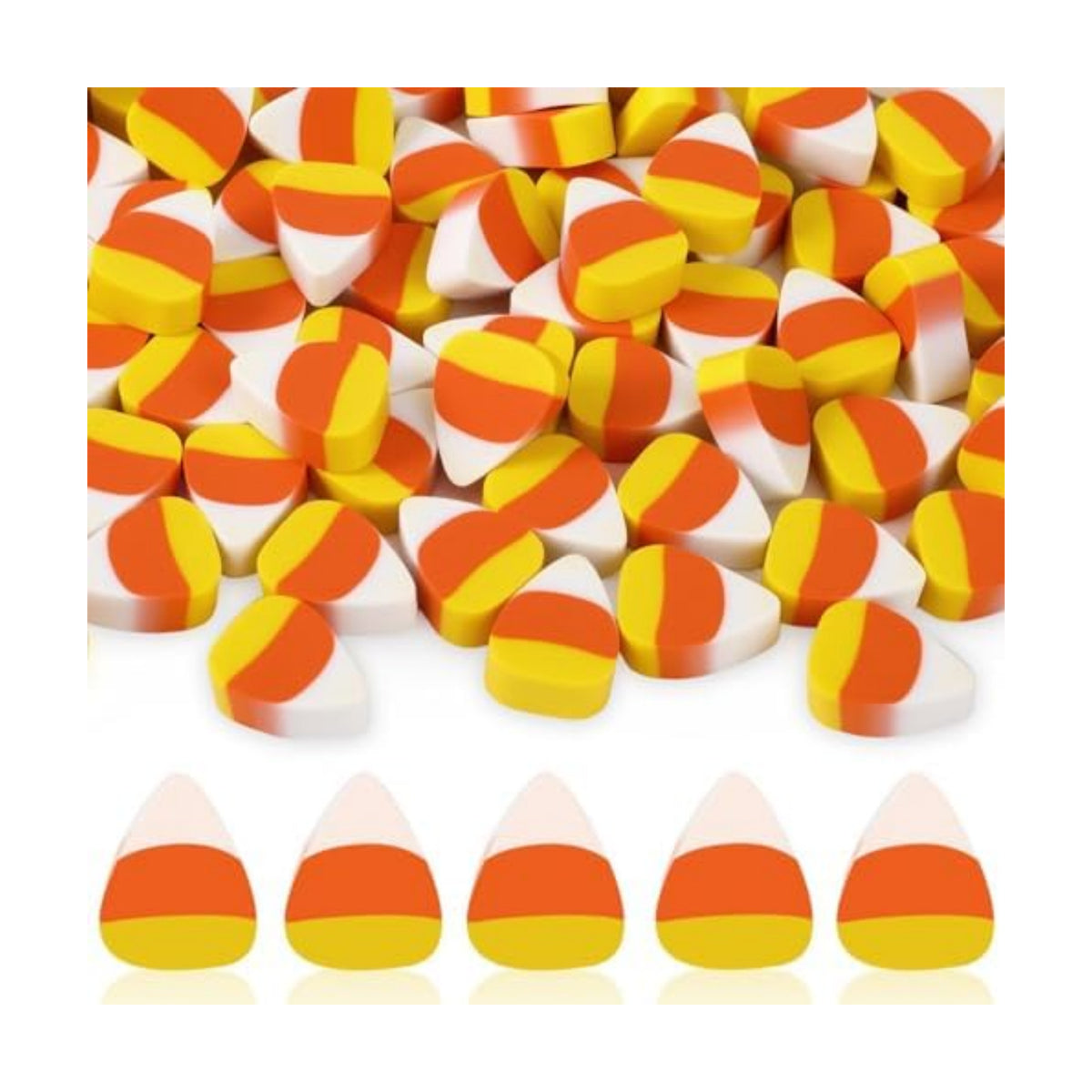 JUNEBRUSHS 150 Pcs Halloween Mini Erasers, Fake Candy Corn Erasers Bulk