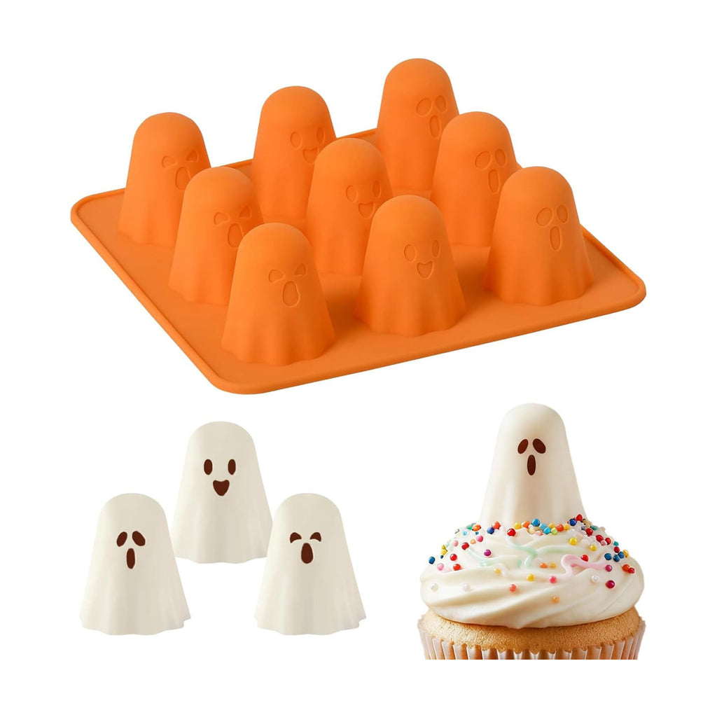 Halloween Silicone Mold for Chocolate,9 Cavities Cute Ghost Chocolate Molds,Funny 3D Halloween Ghost Chocolate Candy Molds for Soap Pudding Jelly Cakes Making 1Pcs