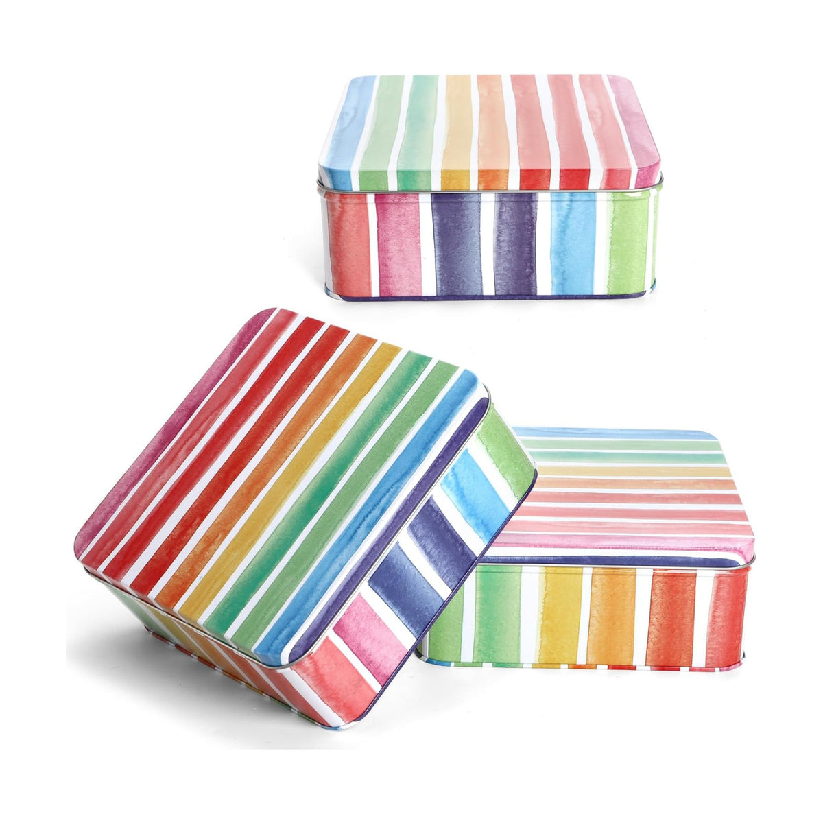 Yopay 3 Pack Metal Cookie Tin with Lid, Square Baking Cake Gift Tins for Patisseries, 7" x 7" x 2.76" Candy Brownies Snacks Chocolate Storage Container for Christmas Easter Thanks Giving Holiday