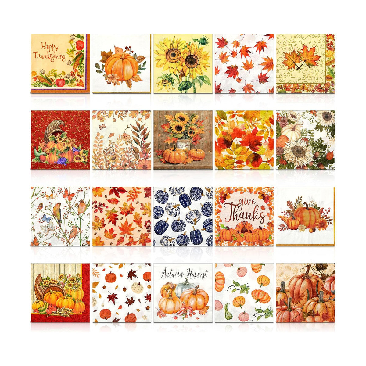 Crtiin 20 Pack Autumn Decoupage Napkins Cocktail Decorative Paper Napkins