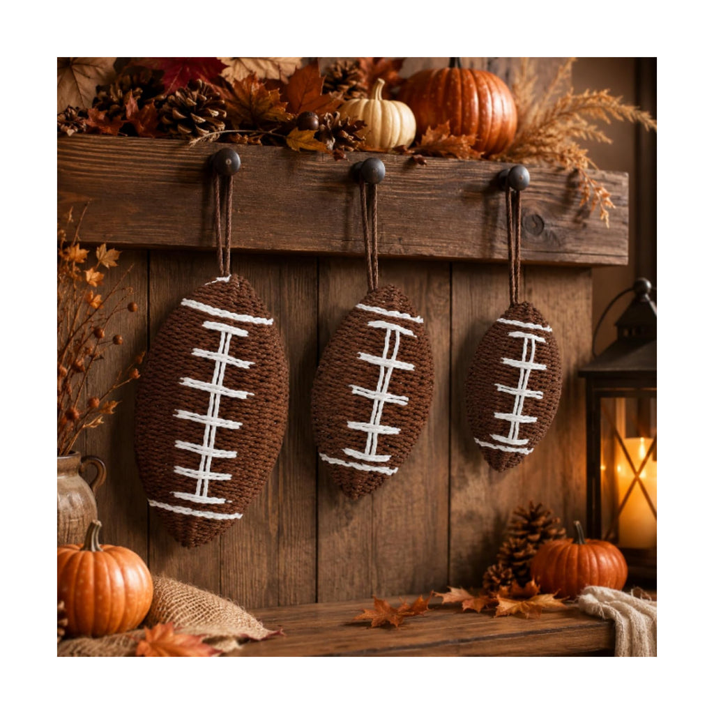 Beeveer 3 Pcs Fall Football Decor Rustic Woven Wall Hanging Decoration