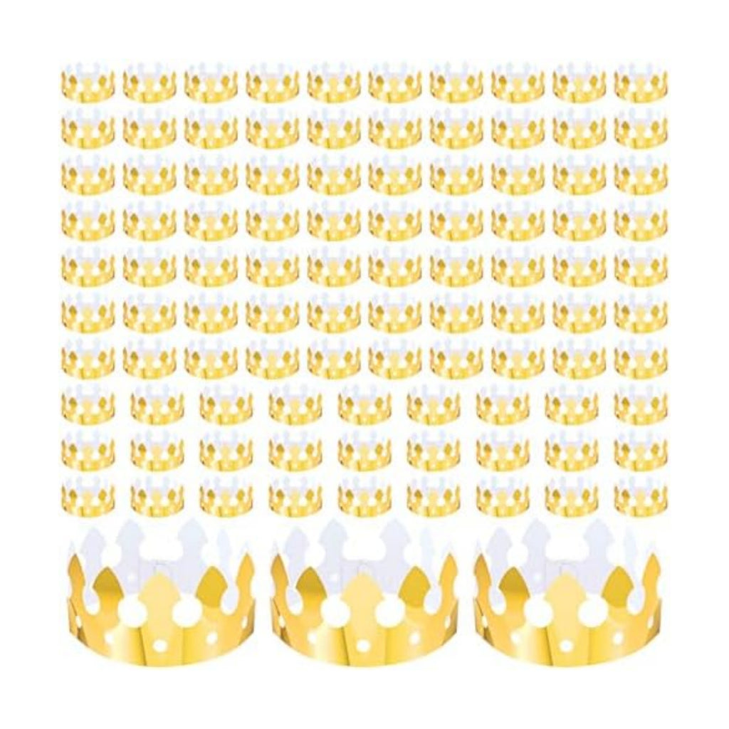 100 Pcs Gold Paper Crowns for Birthday Party, Bulk Classic Gold Foil Crown Hats for Adults & Little People, Party Favors for Wedding, Celebration