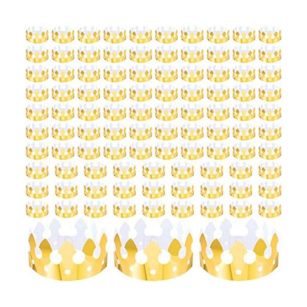 100 Pcs Gold Paper Crowns for Birthday Party, Bulk Classic Gold Foil Crown Hats for Adults & Little People, Party Favors for Wedding, Celebration
