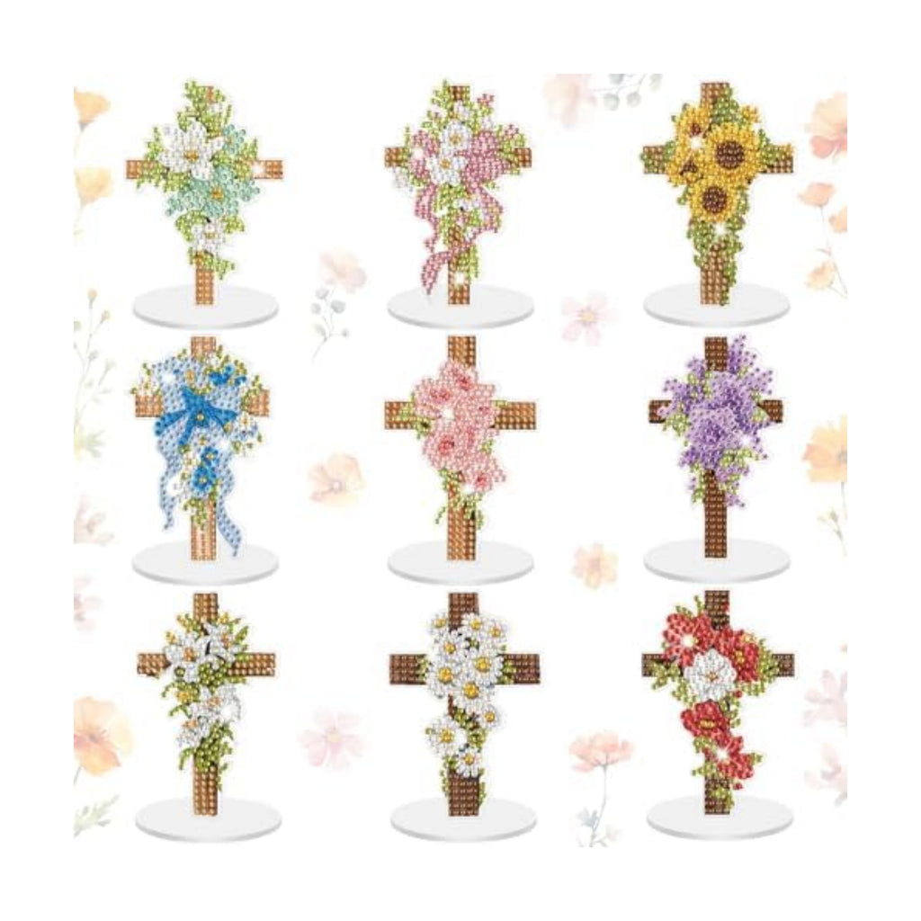 Kosiz 9 Pcs Cross Diamond Painting Tabletop Decor Christian Diamond Art Kit
