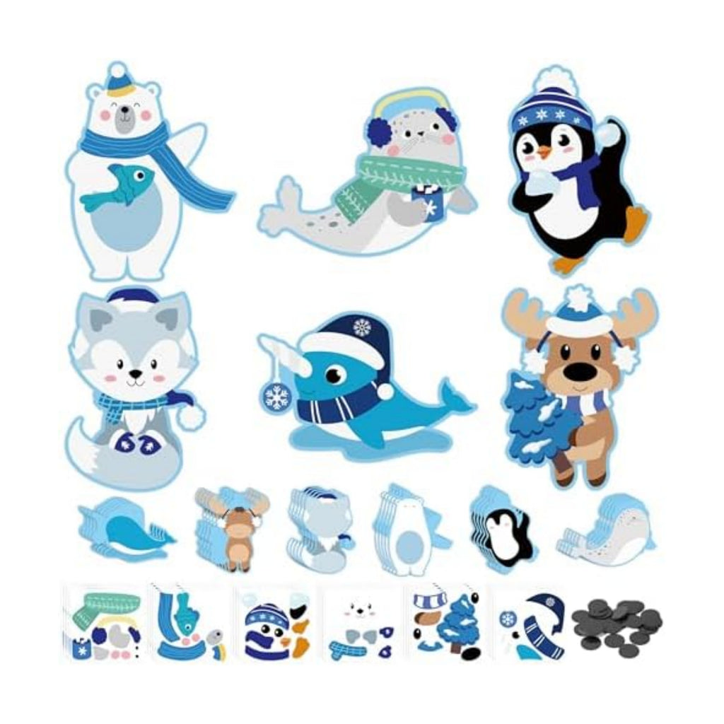 Haooryx DIY Polar Animal Magnet Craft Kit - 30 Set Make Your Own Winter Arctic Animal Sticker Decoration Christmas Paper Craft for School Art Project Refrigerator Bulletin Board Xmas Holiday Decor