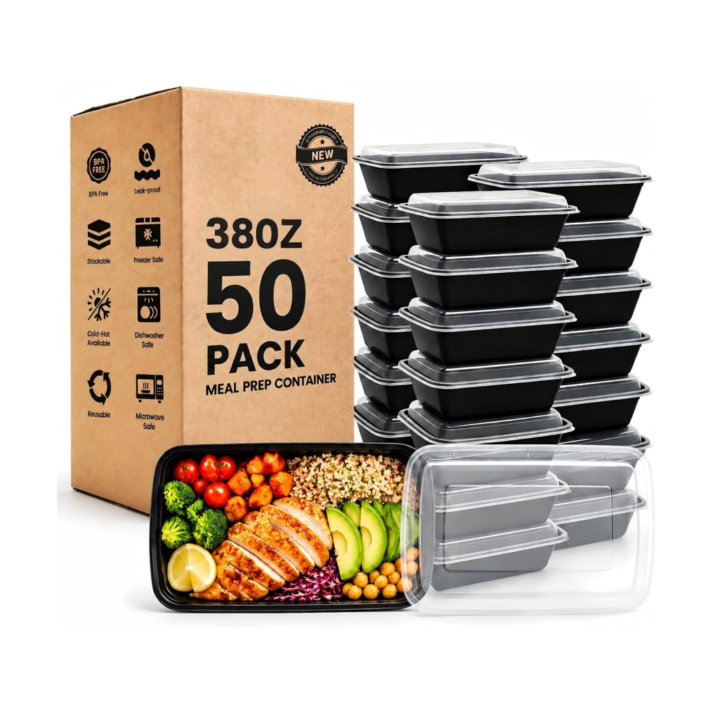 38 oz 50 Pack Meal Prep Containers Reusable, Disposable To Go Food Containers with Lids BPA Free, Plastic Food Storage Containers Microwave/Dishwasher/Freezer Safe Take Out Containers for Leftovers