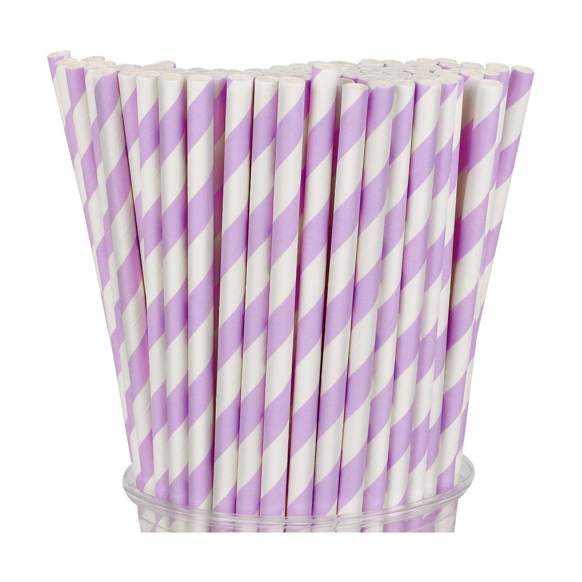 100 Packs Light Purple Biodegradable Striped Paper Straws, Disposable Drinking Straws for Birthday Carnival Summer Pool Party Wedding Baby Shower Halloween Christmas Party Decoration Supplies