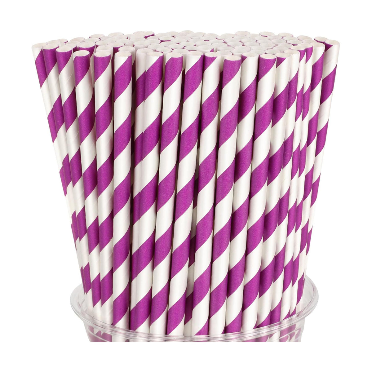 100 Packs Purple Biodegradable Striped Paper Straws, Disposable Drinking Straws for Birthday Carnival Summer Pool Party Wedding Baby Shower Halloween Christmas Party Decoration Supplies