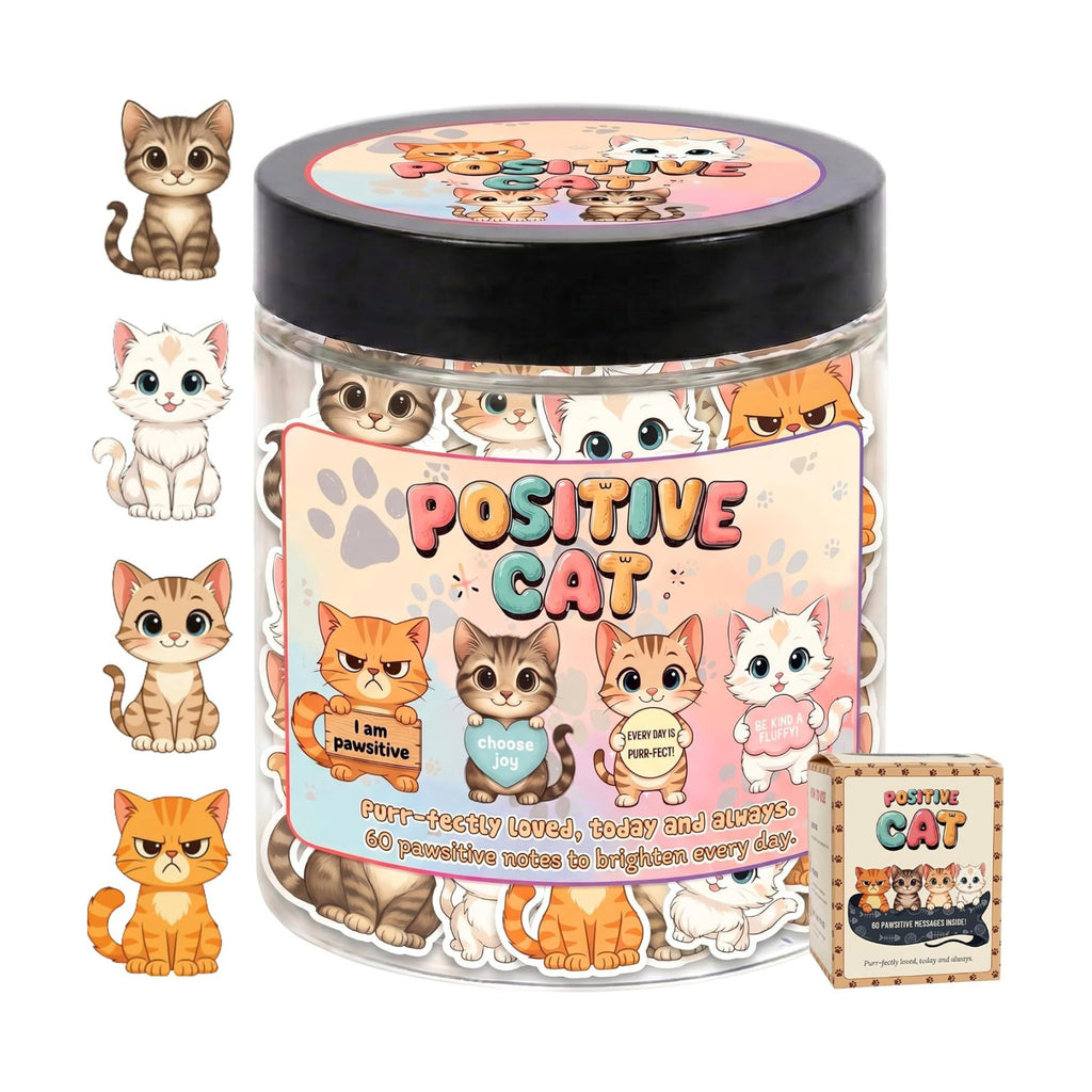 DEARMINE Positive Cat Jar, 60 Affirmation Cards, Cat Lover Gifts for Women