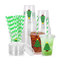 Whaline 50Pcs 12Oz Christmas Disposable Plastic Cups with Lids and Straws Colorful Light Bulb Xmas Tree Cold Beverage Drinking Cups for Holiday Birthday Party Supplies