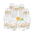 100 Pcs Fall Flower Plastic Cups 12oz Floral Wildflower Disposable Clear Cups for Autumn Birthday Fall Party Supplies