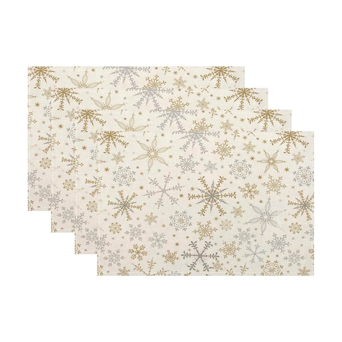 Christmas Place mats Set of 4, 12x18 Inches Gold Gray Snowflake Decorative Placemats Rectangle Winter Table Mats for Party Home Kitchen Dining Table Decoration
