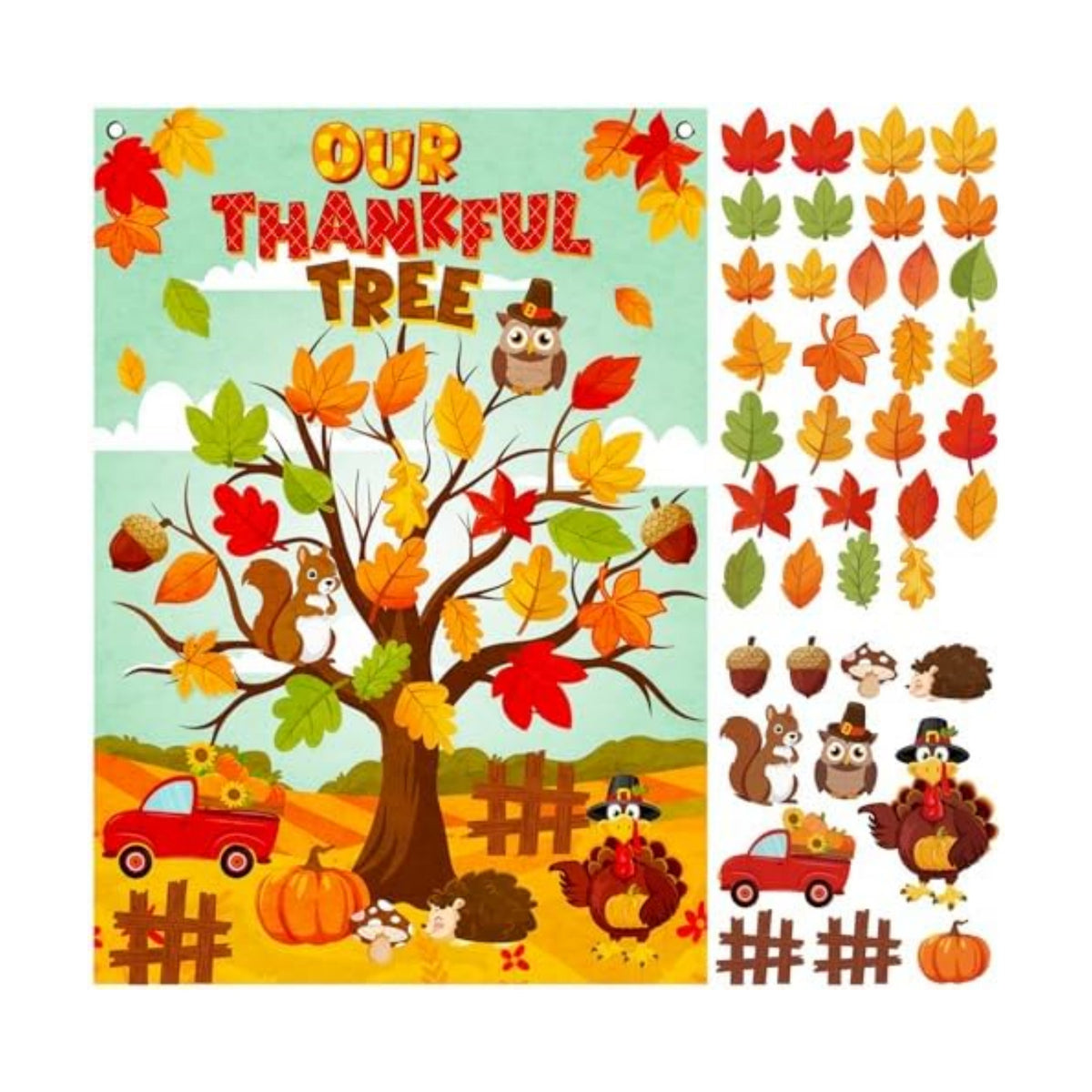 Cinrobiye Fall Tree Bulletin Board Felt Craft Kit, 41 Pcs Thanksgiving Maple Leaves Activity Set with Large Tree Poster, Gratitude Writing Wall Decor for Autumn Classroom, Home, Party Supplies
