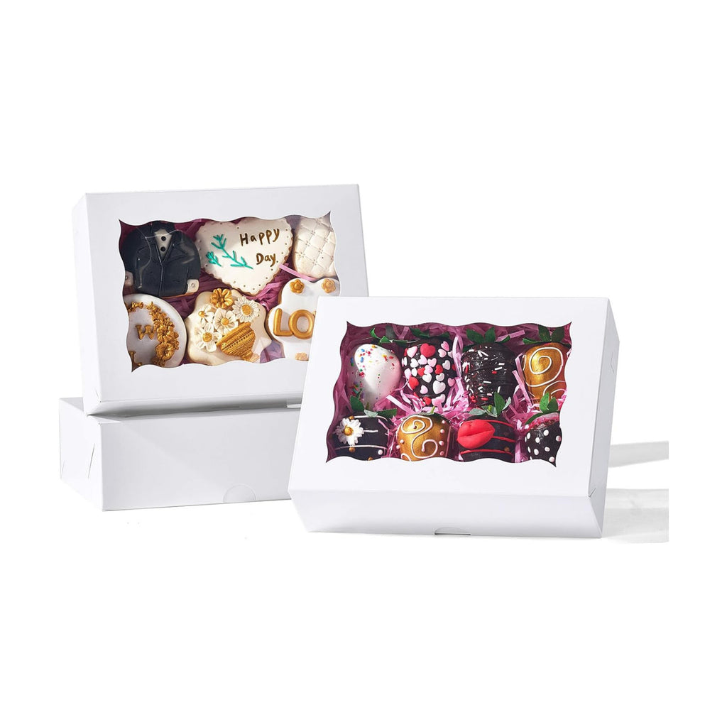50PCS 8x6x2.5 Inch White Bakery Boxes with Window, Pastry Box for Chocolate Strawberries, Macarons, Truffles, Perfect for Valentine's Day, Mother's Day, Christmas Party Favors & Holiday