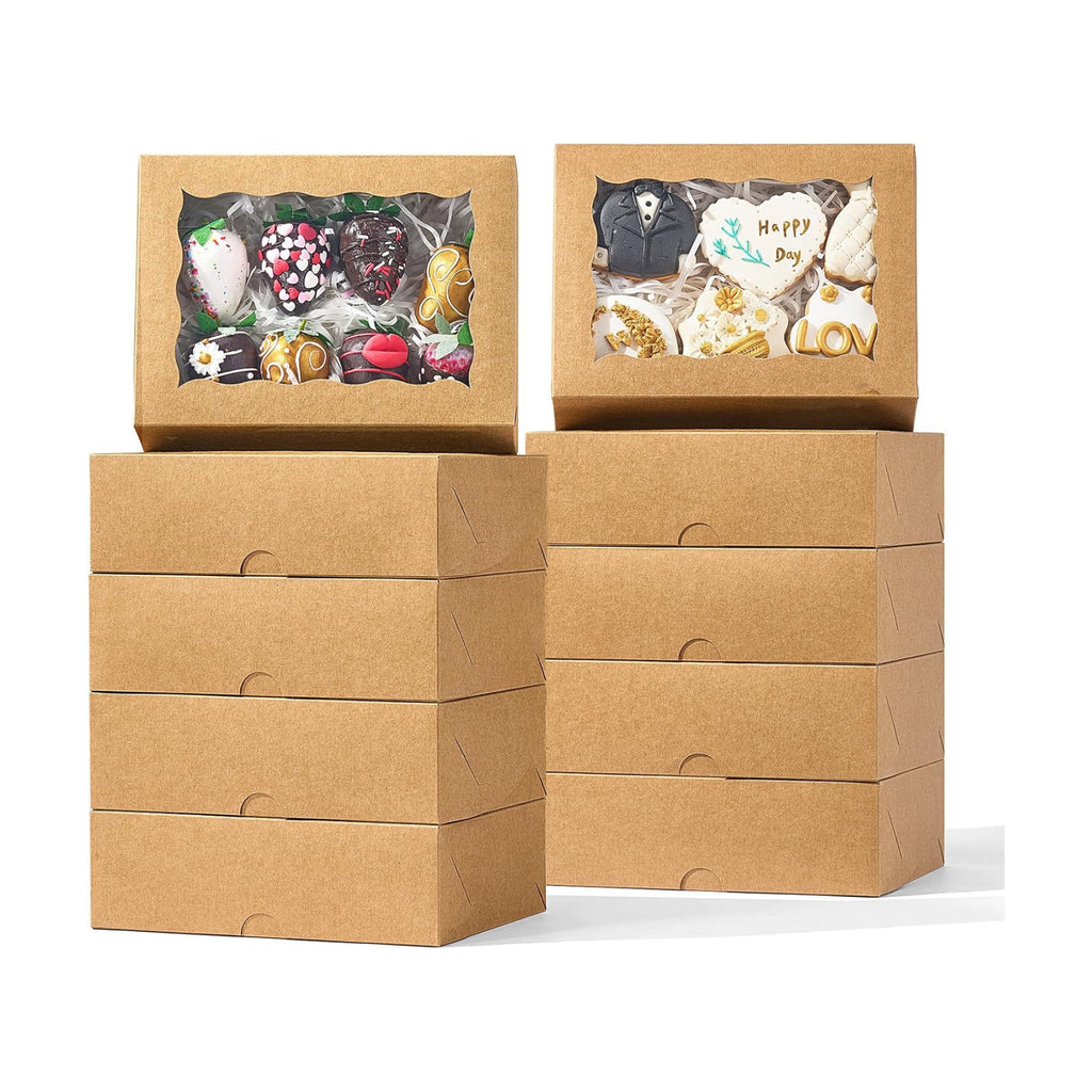 50PCS 8x6x2.5 Inch Brown Bakery Boxes with Window, Pastry Box for Chocolate Strawberries, Macarons, Truffles, Perfect for Thanksgiving Day, Mother's Day, Christmas Party Favors & Holiday