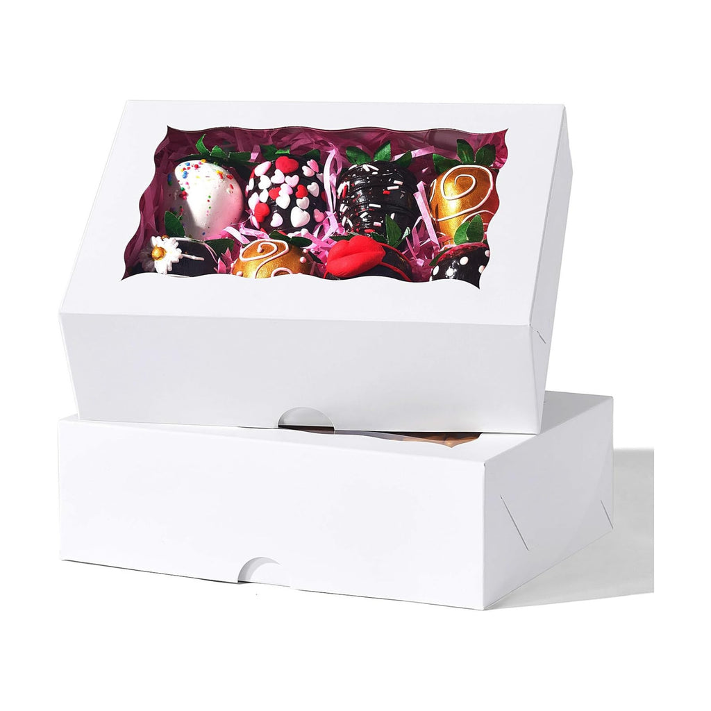 8PCS White Bakery Boxes with Window, 8x6x2.5 Inch Gift-Ready Pastry Box for Chocolate Strawberries, Macarons, Donuts, Truffles, Ores, Cookies, Donuts, Perfect for Different Holiday Celebrate