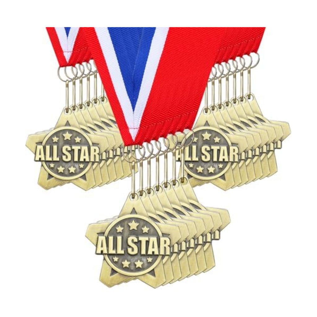 Quelay 30 Pcs 2 Inches Award Medals Bulk Medals Bulk with Neck Ribbons Metal Trophy Award Prize Gift for Tournaments, Competitions, Party, Kids and Adults