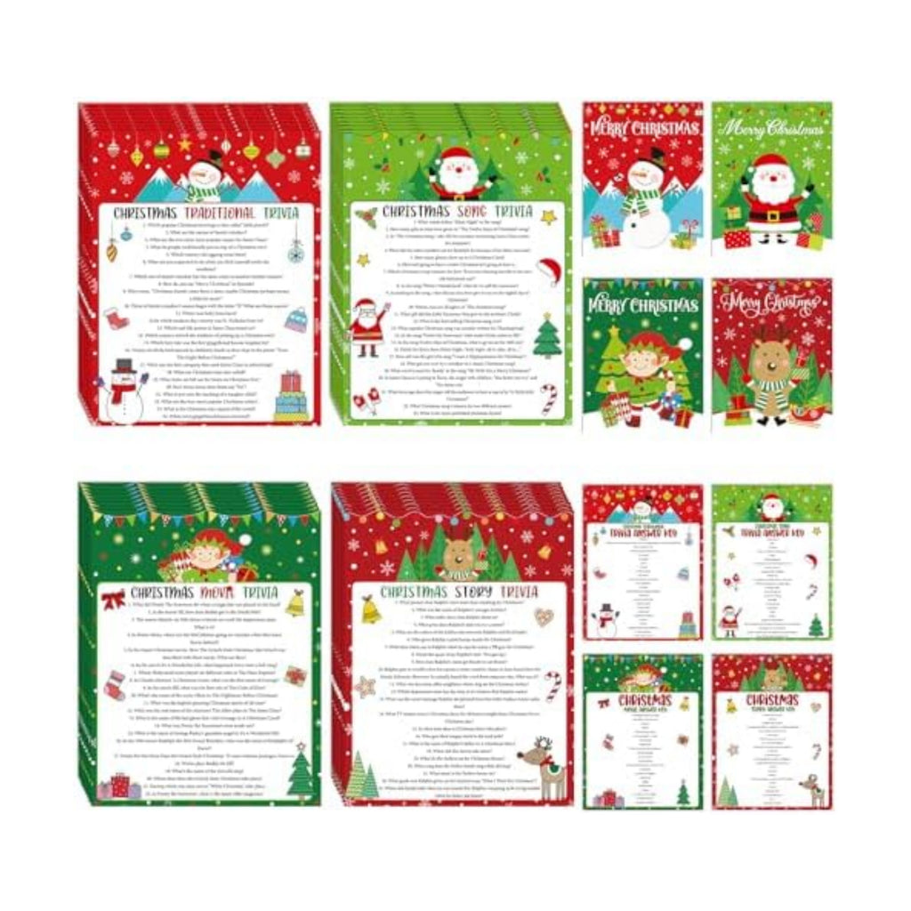 Whaline 80Pcs Christmas Trivia Games Question and Answer Cards 4 Designs Xmas Red Green Vacation Game Guessing Activity Party Game Paper Cards for Party Supplies