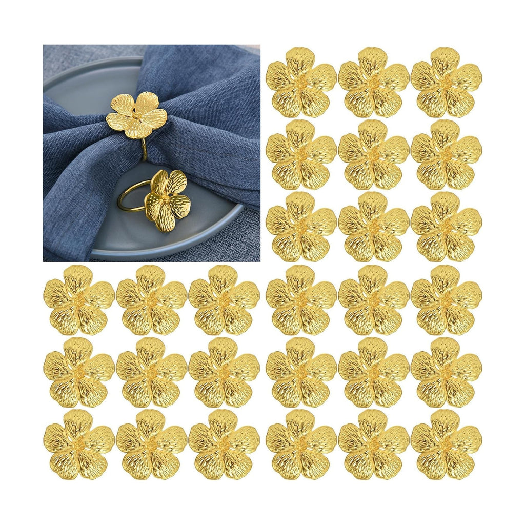 Flower Napkin Rings Set of 50, Shiny Fall Napkins Rings Gold Floral Holder