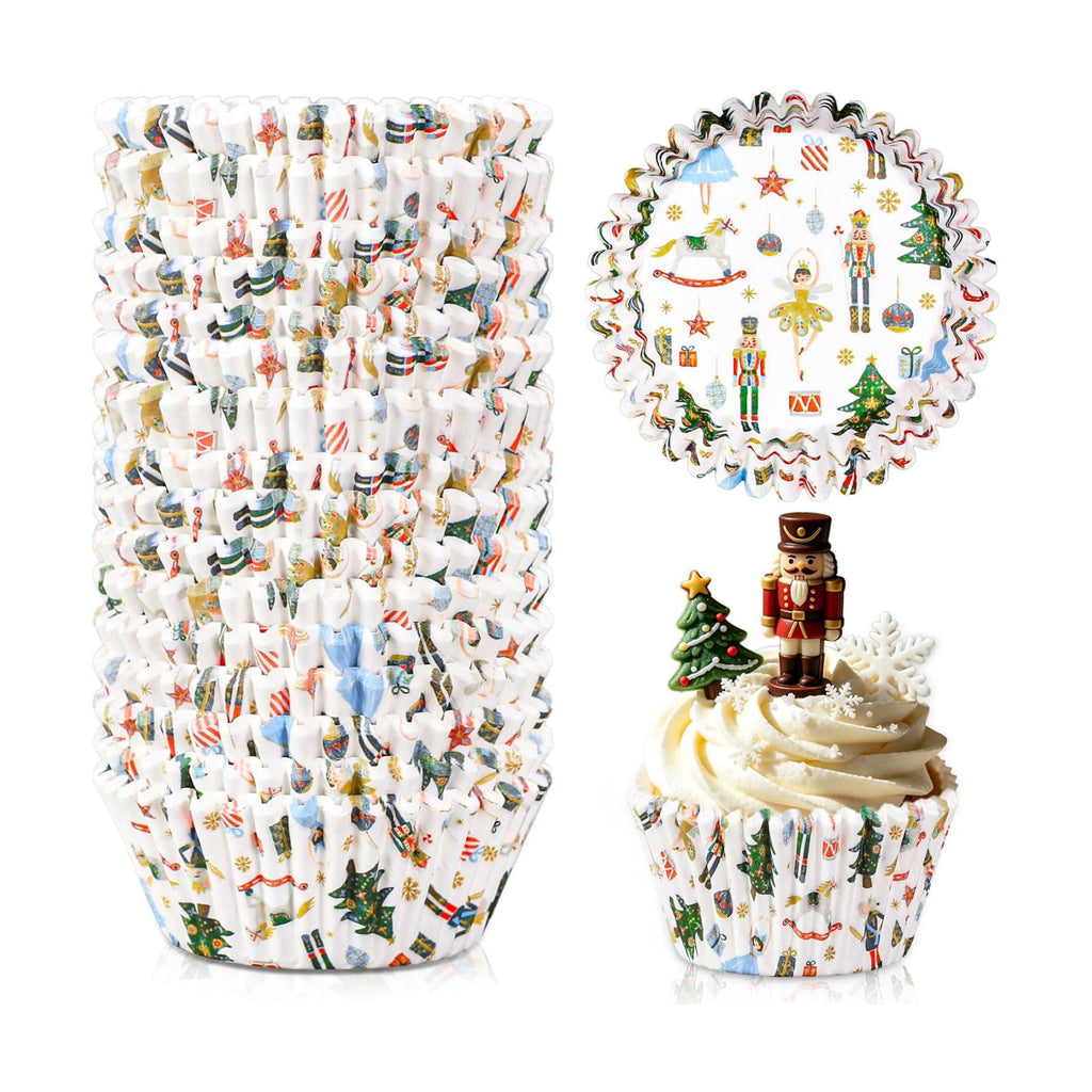 FYSUIMU 300Pcs Christmas Cupcake Liners Xmas White Nutcracker Paper Baking Cups Standard Muffin Cupcake Wrappers for Holiday Party Supplies Table Decor