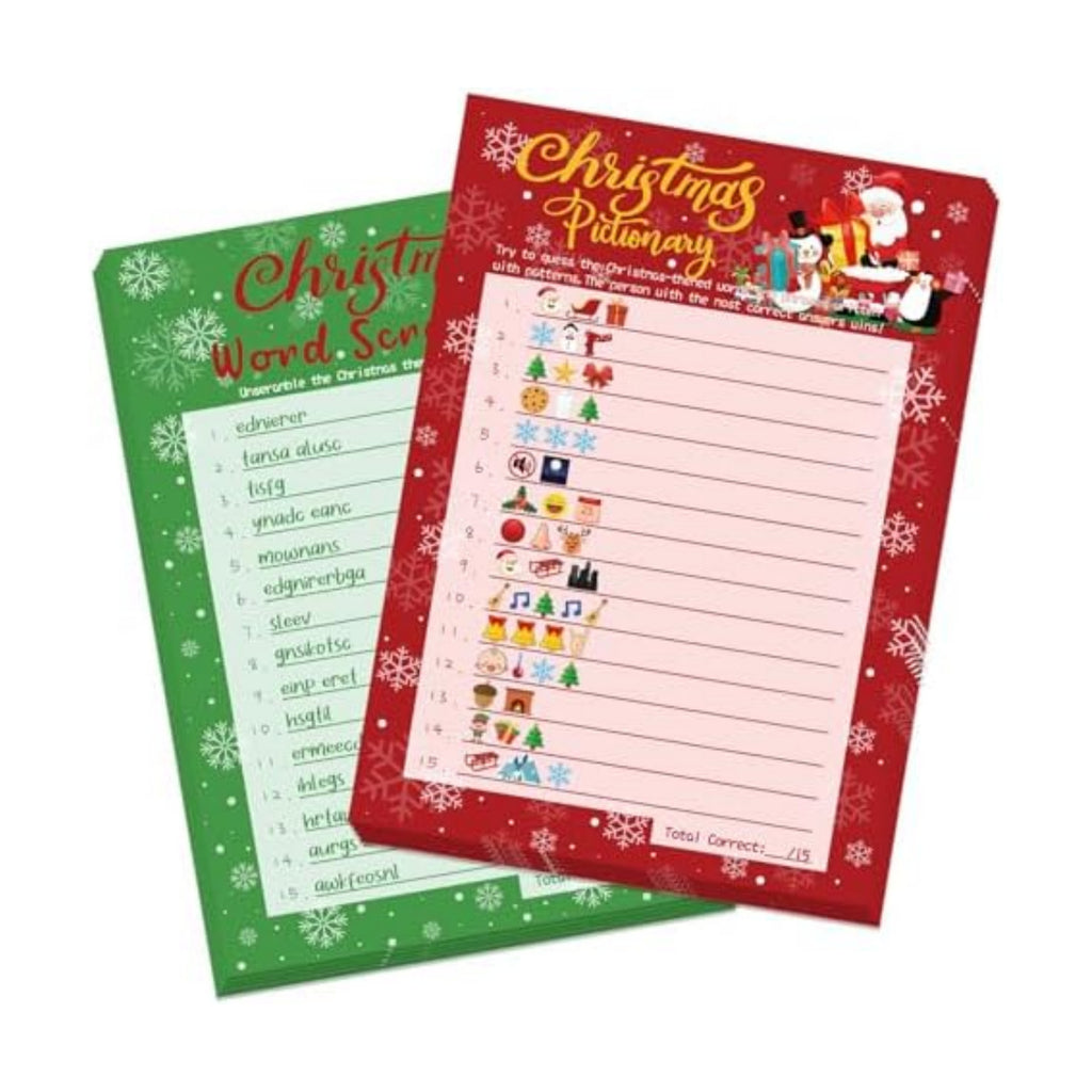 YQUQWN 32PCS Christmas Party Games Word Guessing Game, Christmas Trivia Cards Pattern Guessing Game Winter Xmas Party for Kids Family School Office Games Supplies