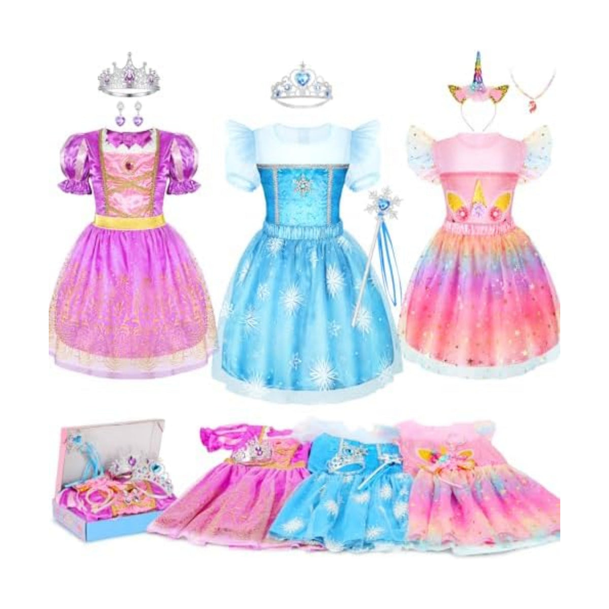 LIMIROLER Princess Dress Up Clothes for Little Girl Role Play Costume Gift Set Princess Dress Up Toys for Toddler Girls