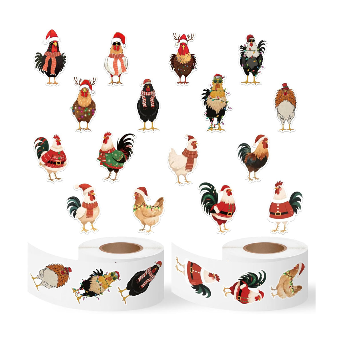Eartim Christmas Chicken Sticker Rolls Cartoon Santa Hat Rooster Stickers