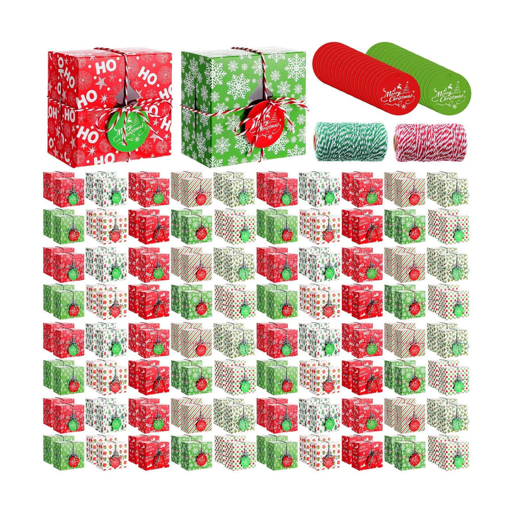 Glenmal 200 Set Christmas Bakery Cookie Boxes Cupcake Containers with Christmas Tree Window Xmas Day Cupcake Candy Goody Treat Gift Boxes with Cotton Rope Label for Xmas Party Favors Supplies