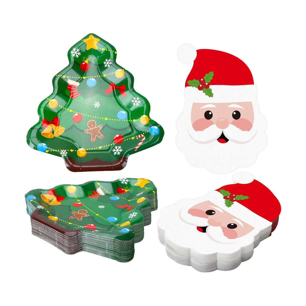 JULBEAR 100PCS Christmas Paper Plates and Napkins Sets for Party Supplies