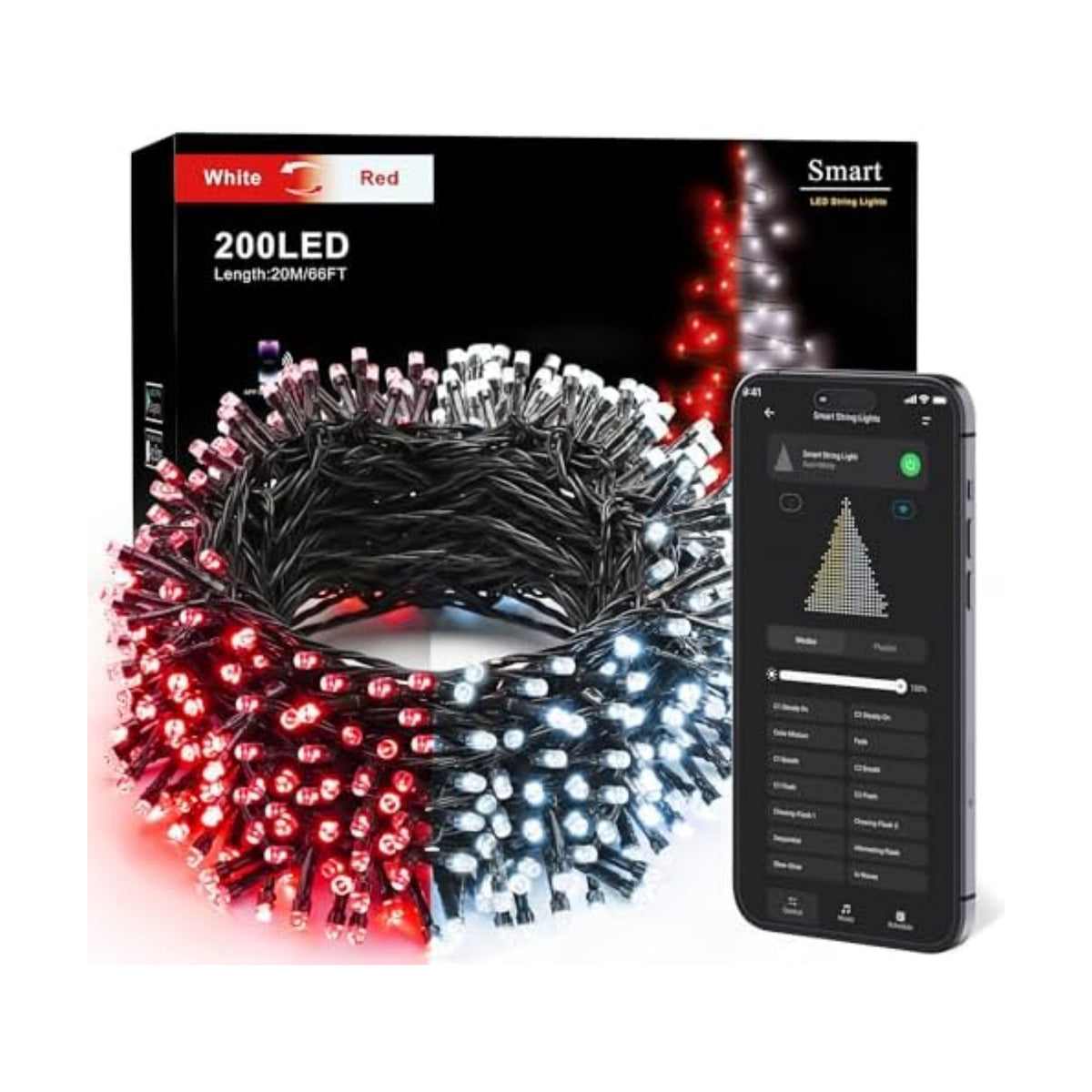 Brizled Smart Red & White Christmas Lights, 66 ft 200 LED Color Changing