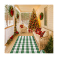 Christmas Green & White Plaid Rug - 4' x 6' Outdoor Front Door Decor Mat Cotton Washable Hand-Woven Rug Christmas New Year Holiday Porch Entryway Layered Doormat