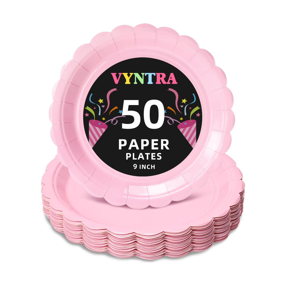 Vyntra 50 Pcs Pink 9 Inch Scalloped Paper Dinner Plates