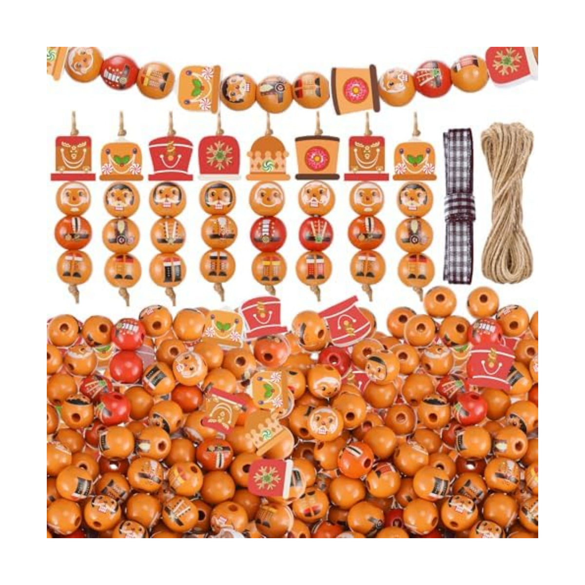 Cinnvoice 240 Pcs Holiday Wood Beads with Twine, Retro