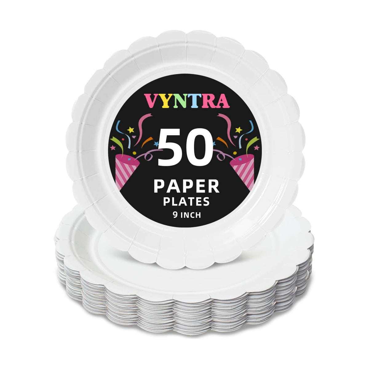 Vyntra 50 Pcs White 9 Inch Scalloped Paper Dinner Plates