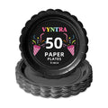 Vyntra 50 Pcs Black 9 Inch Scalloped Paper Dinner Plates